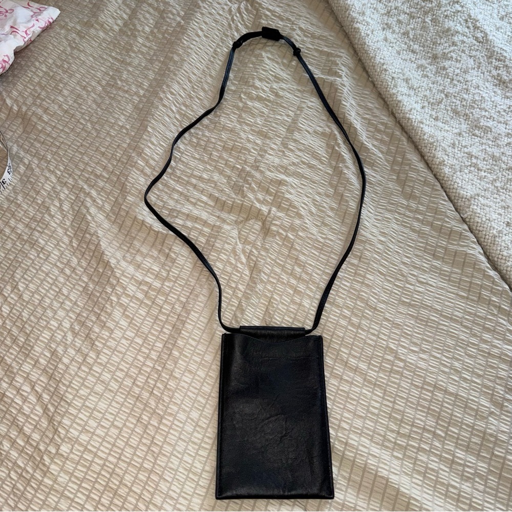 NWOT Free People Black Leather Lanyard Crossbody Phone Card Pouch